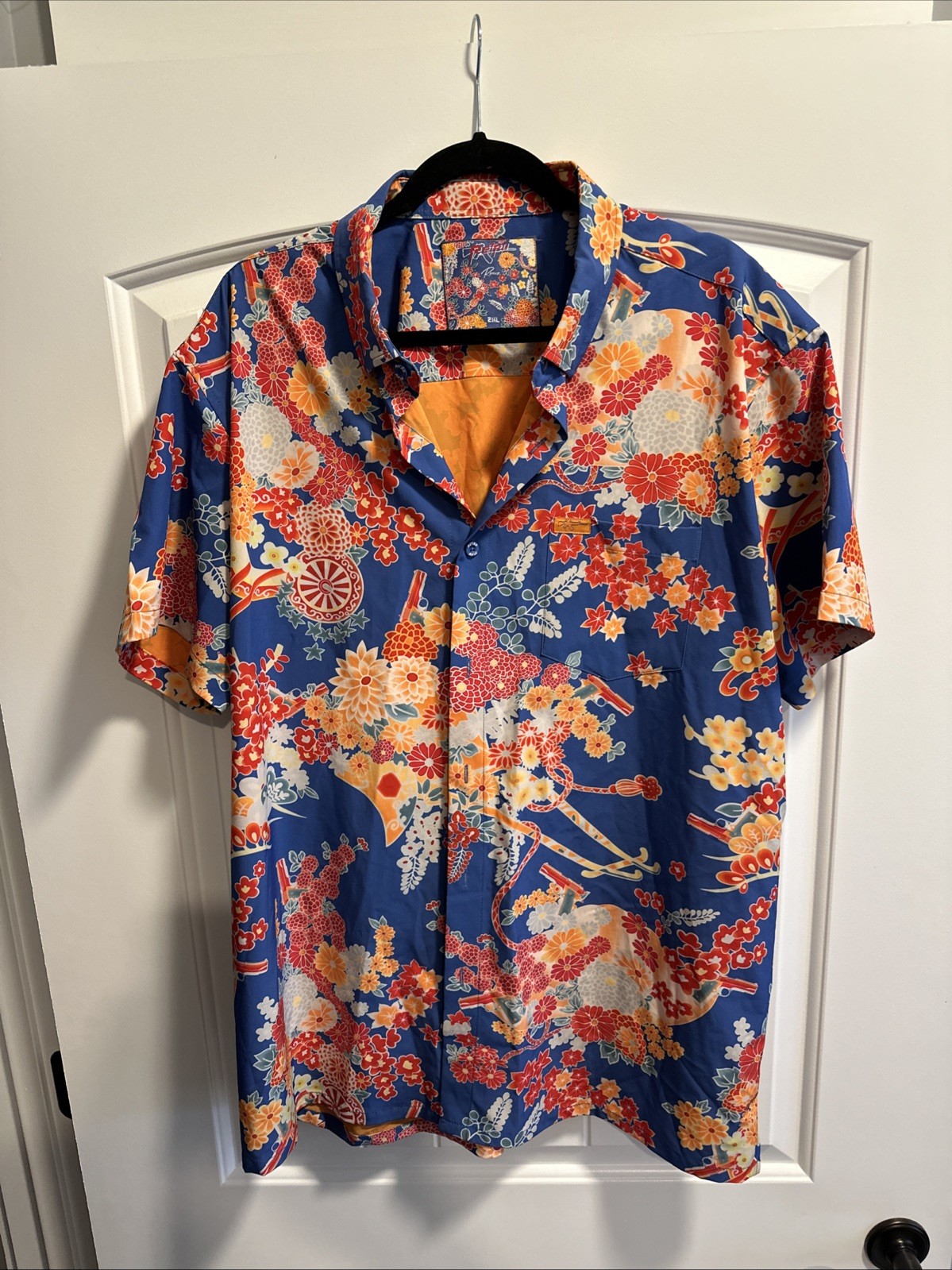 Retro Rifle Shirt Mens 2XL Blue Button Up Romeo Hawaiian