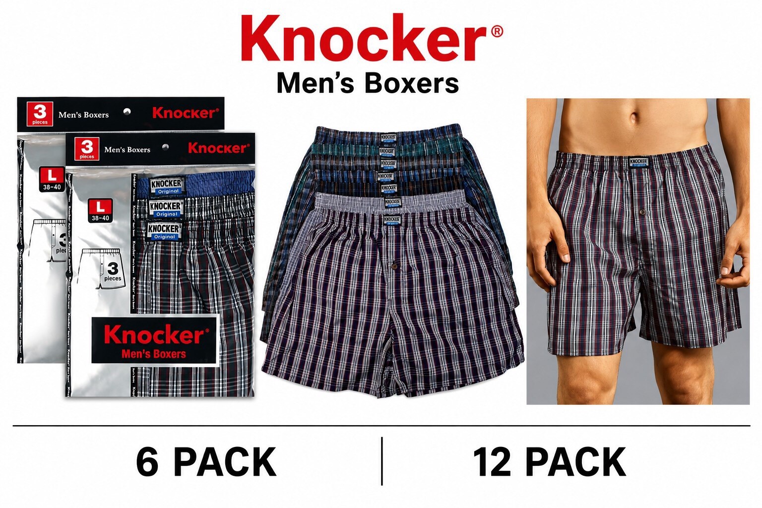 3 6 12 pack Lot Men knocker Boxer PLAID SHORTS CHECKERED UNDERWEAR BRIEFS