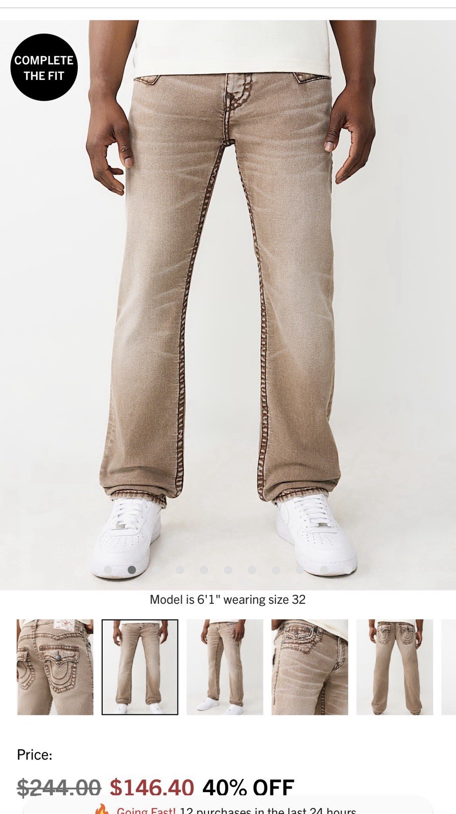 True Religion Men’s Tan Denim Jeans Straight Fit Regular Size 28 5-Pocket
