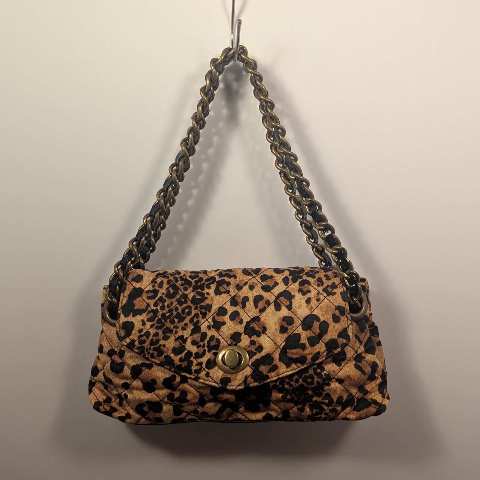 Designer Talbots Leopard Print Quilted Shoulder Bag Chain with Leather Straps