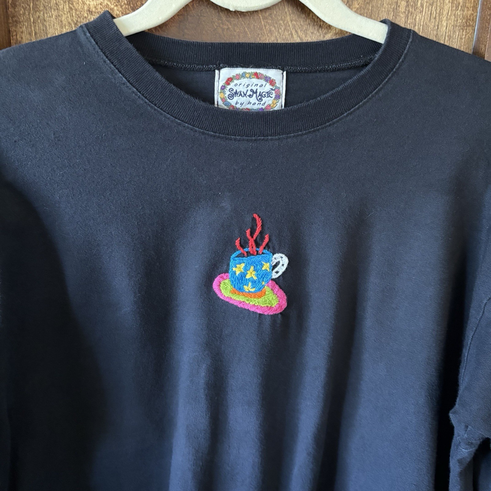Vintage Swan Magic Hand Embroidered Long Sleeve Mug Design 100% Cotton Size M