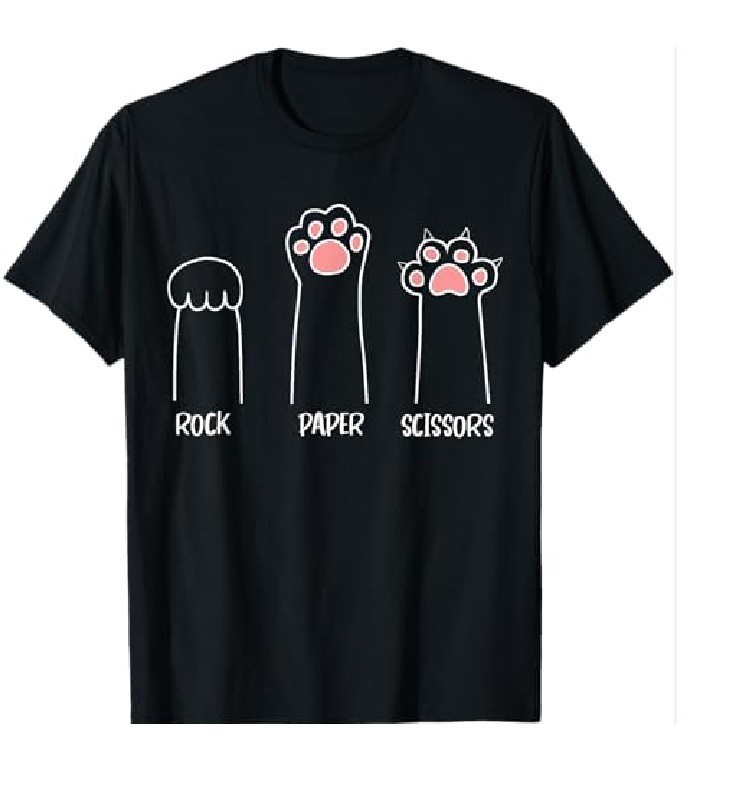 Rock Paper Scissors Hand Game Cute Paw Funny Cat T-Shirt