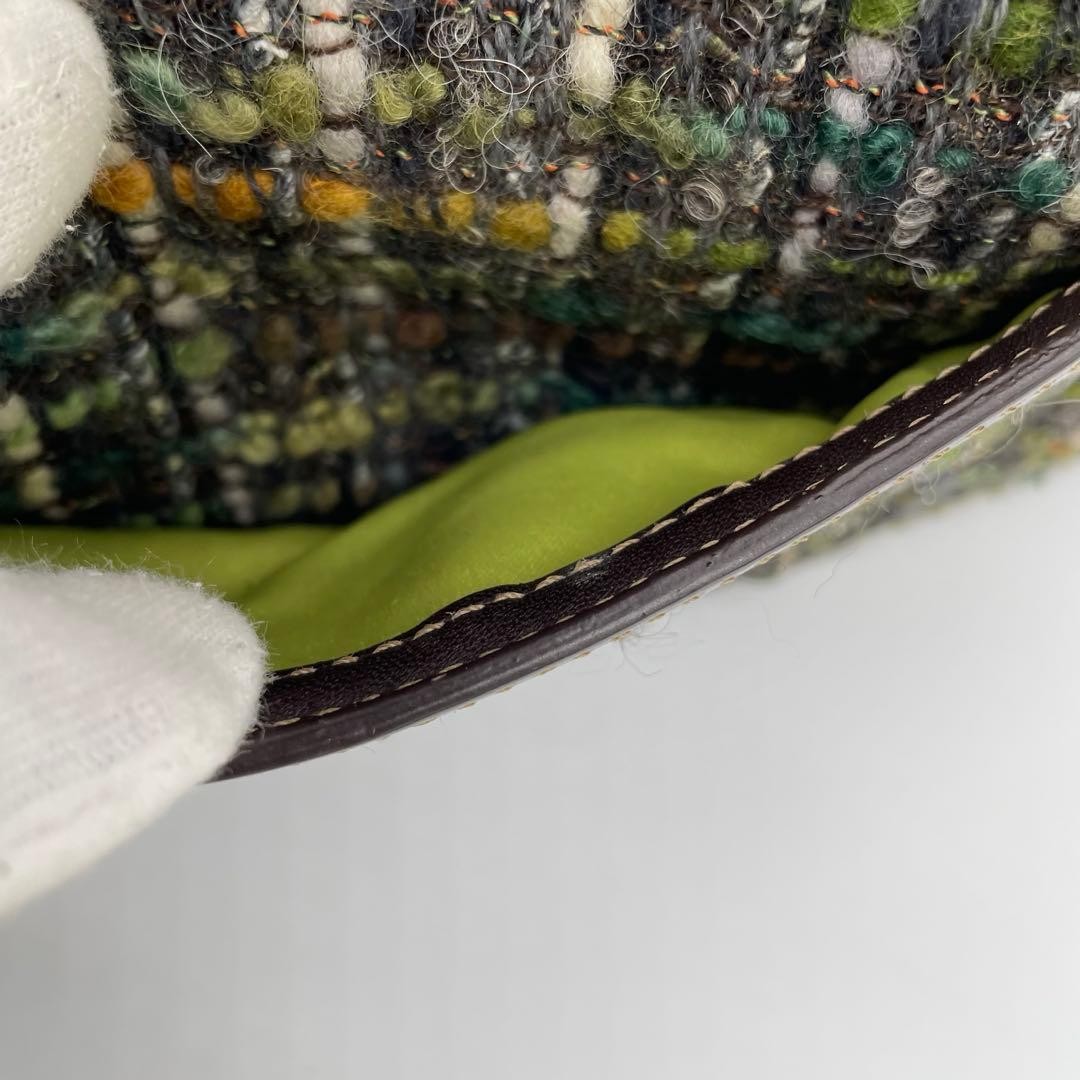 COACH 8F18 Shoulder Bag Handbag Wool Leather Suede Multicolor Brown Green Blue