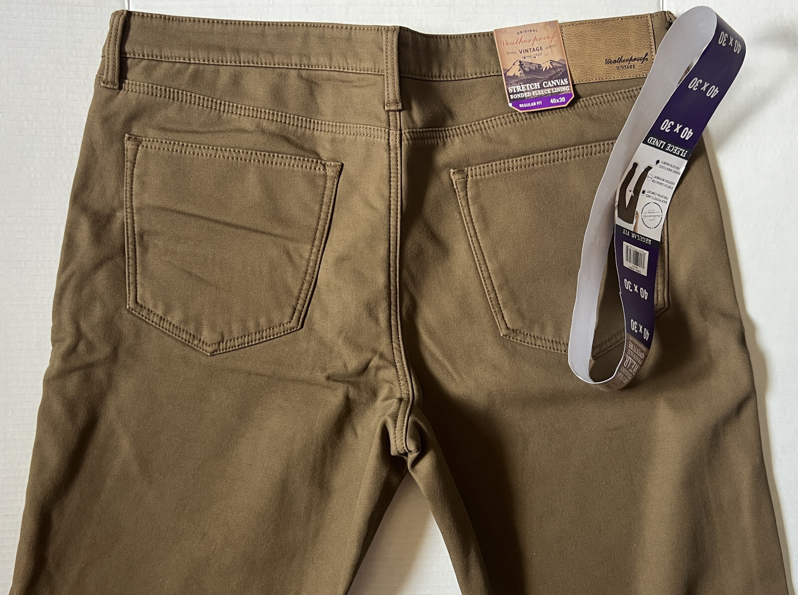 NWT WEATHERPROOF VINTAGE – Men’s NEW Stretch Canvas Fleece Lined Pants – 40×30