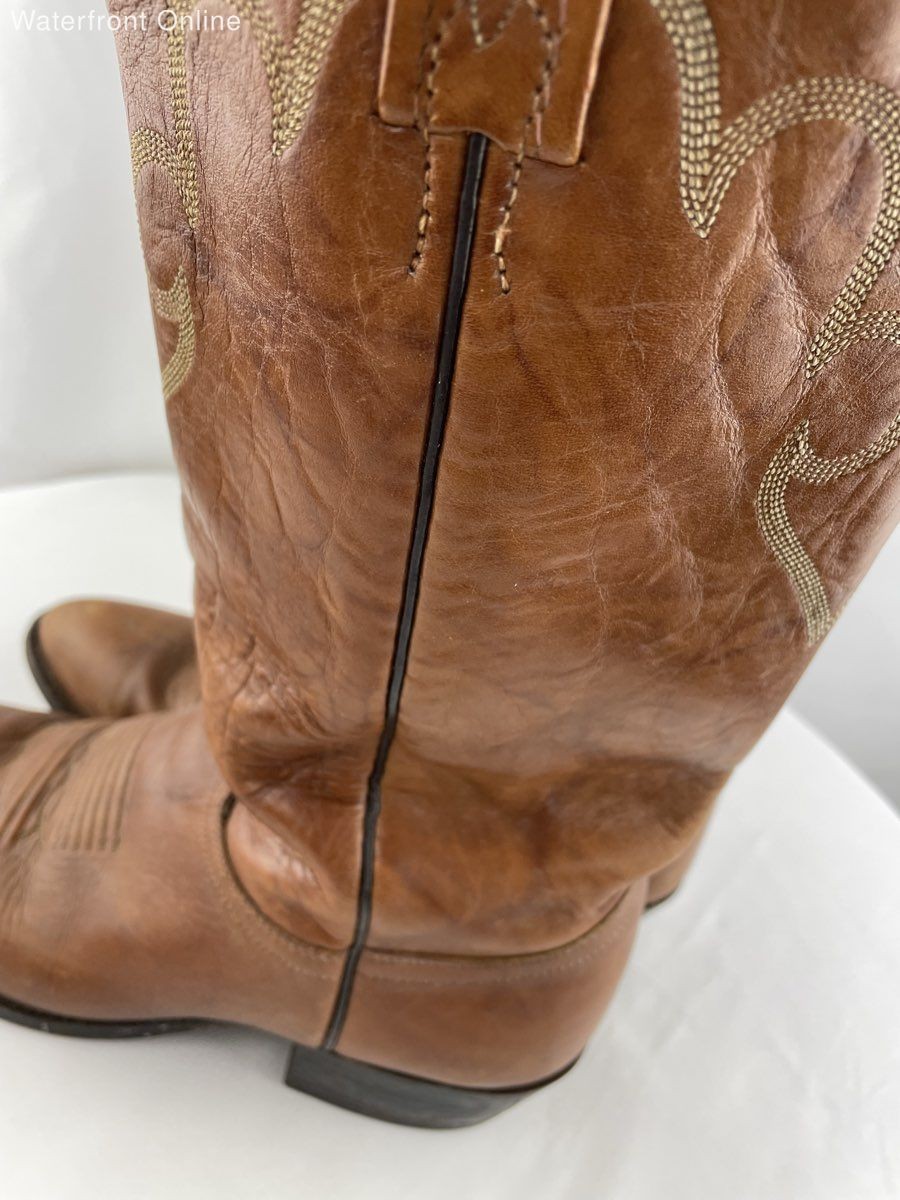 J. Chisholm Brown Leather Cowboy Western Boots Men’s 9D USA