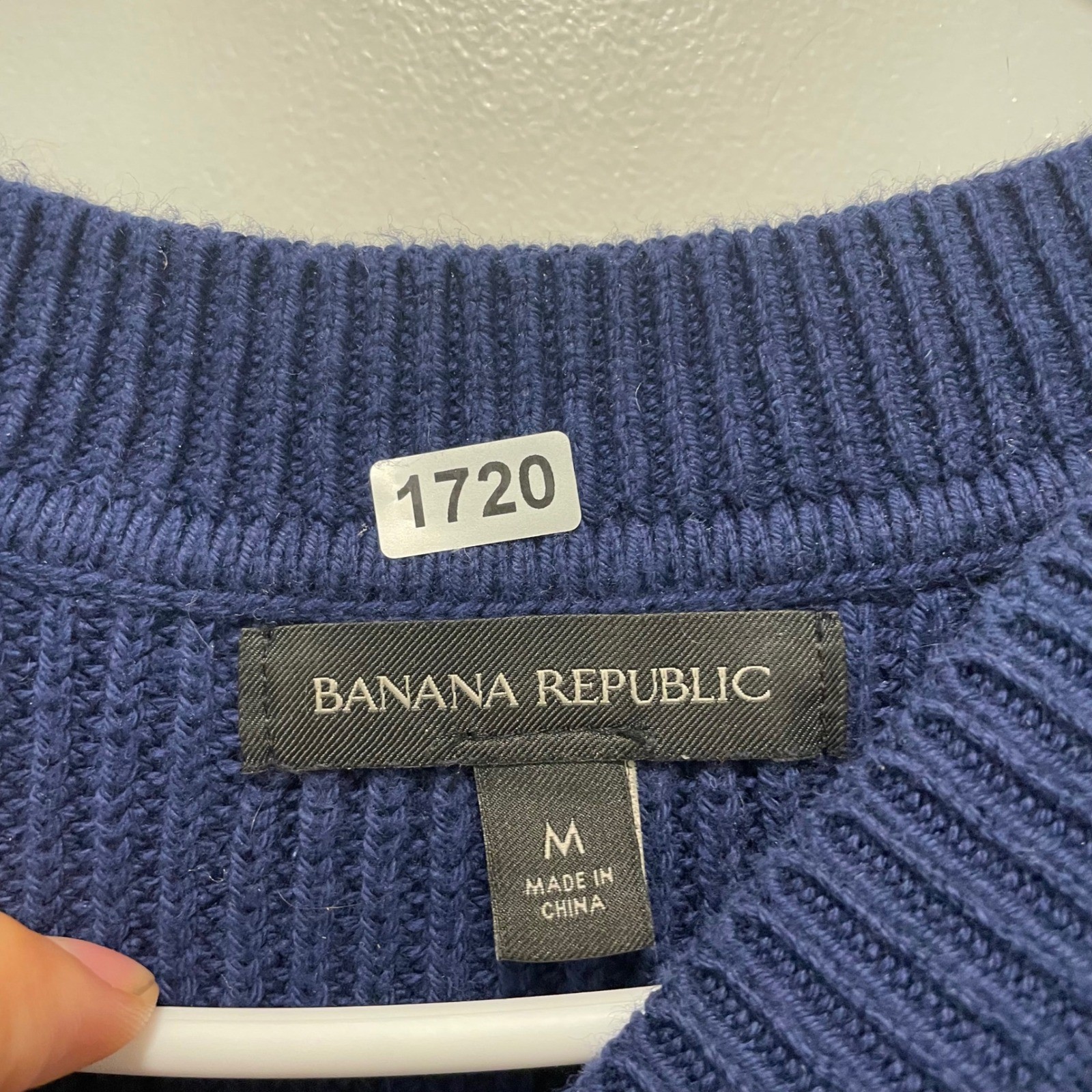 Banana Republic Mens Navy Blue Shaker Stitch Cotton Crewneck Sweater Size M