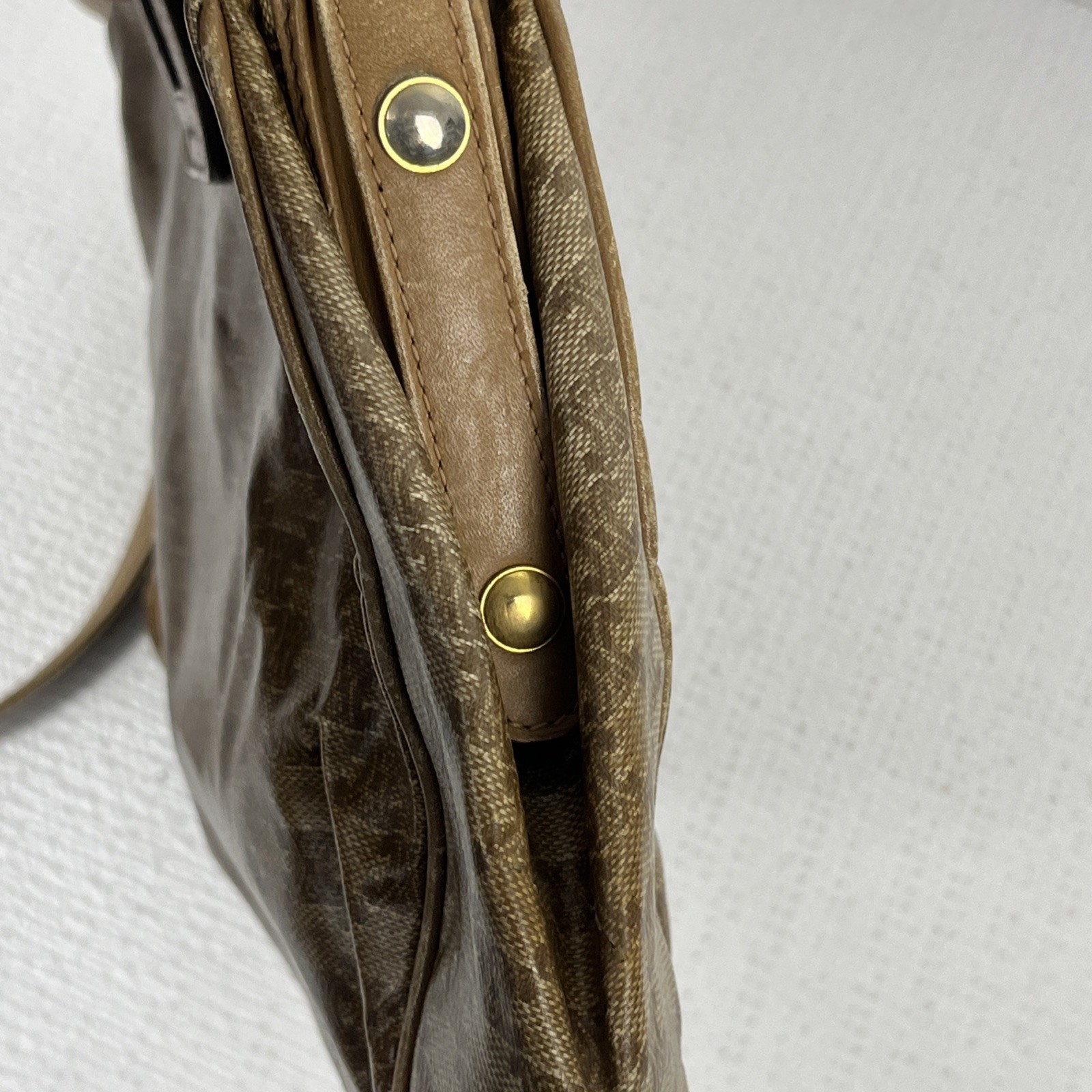 VTG CELINE Paris Macadam Monogram Leather Crossbody Bag Brown Trim