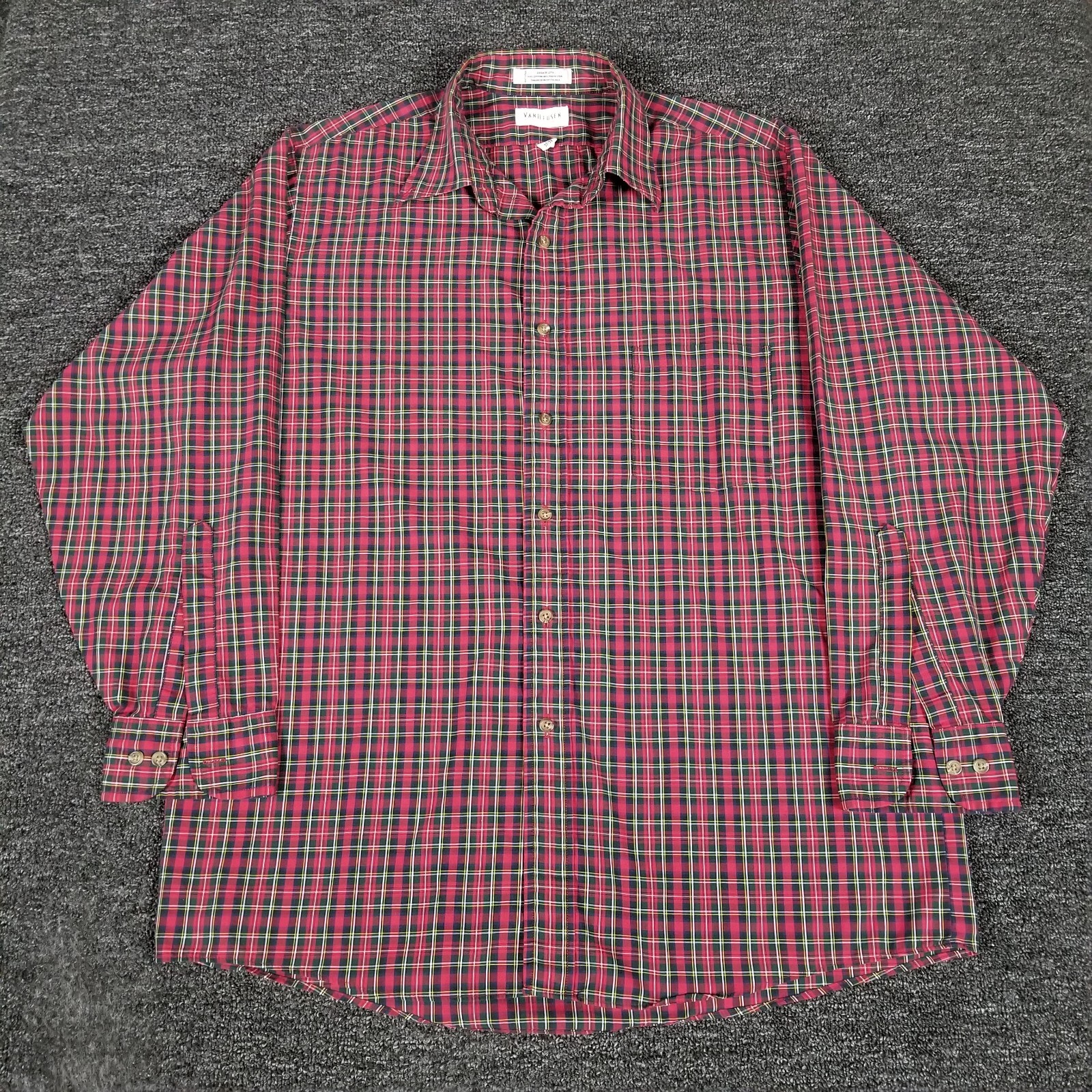 Van Heusen Shirt Mens 16 32/33 Red Check Button Up Long Sleeve Broadcloth