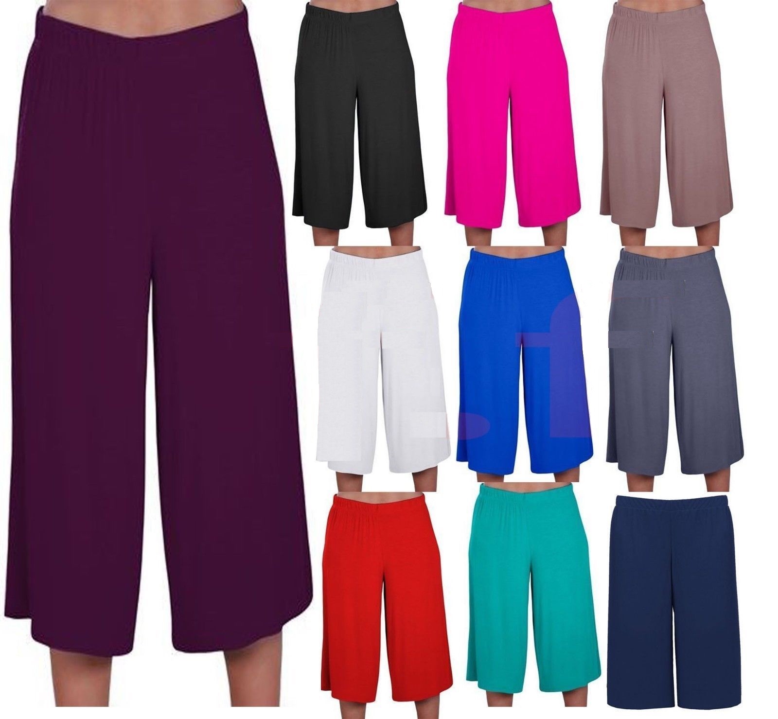 Ladies Women’s Elasticated Stretch Wide Leg Culottes Shorts Plus Size 8-26