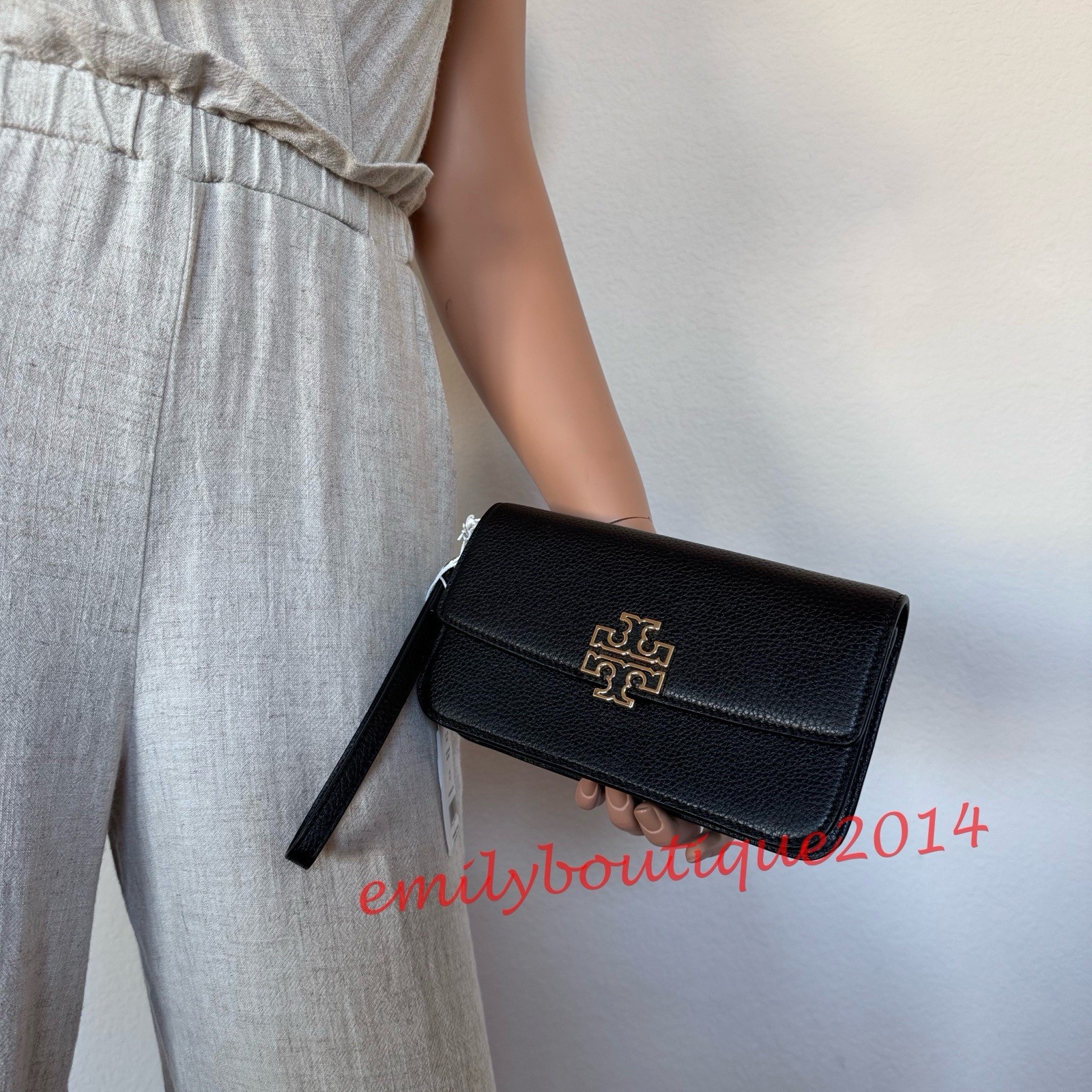 NWT Tory Burch 141012 Britten Chain Wallet & Wristlet Leather Crossbody in Black