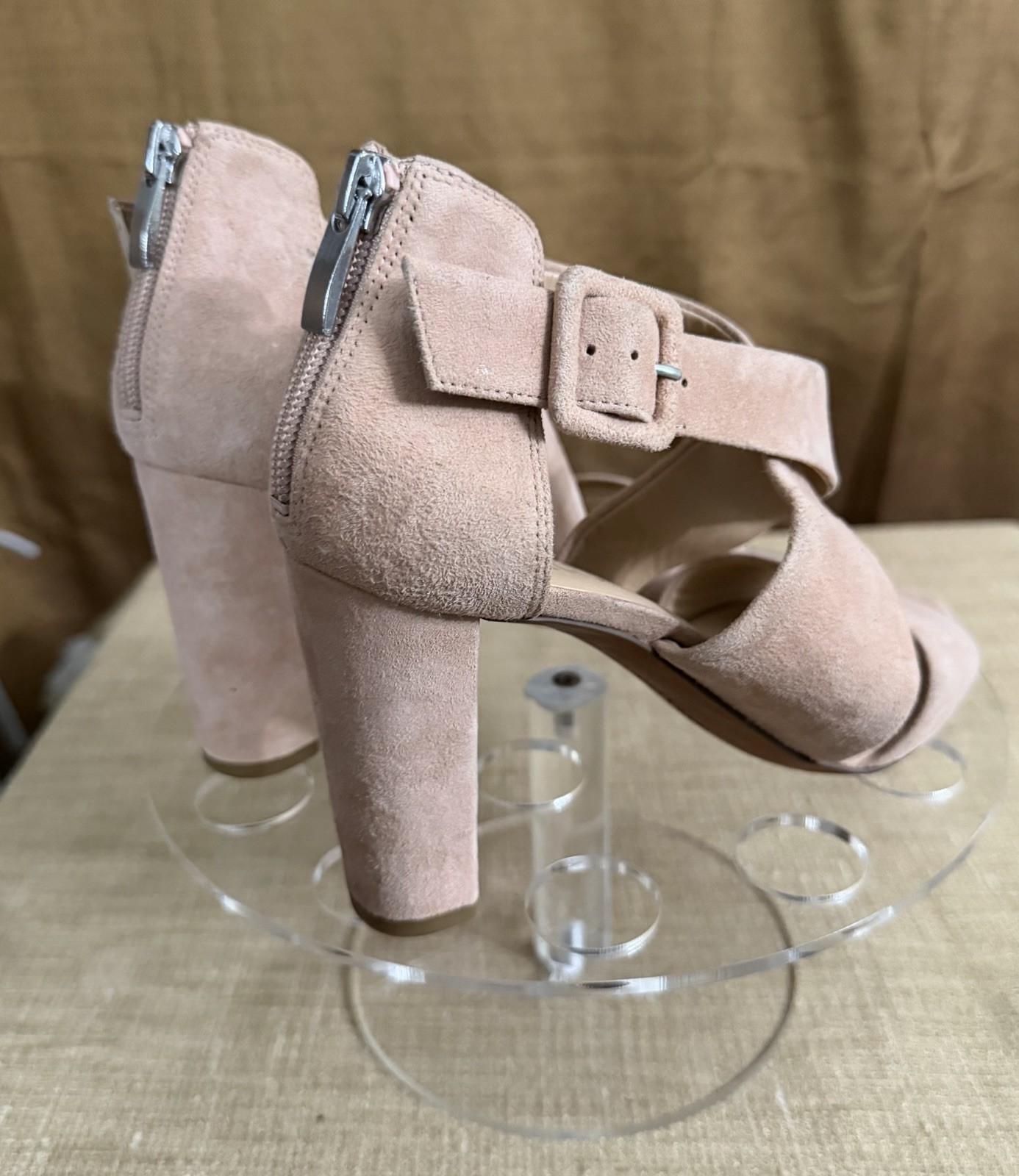 Franco Sarto Beige Leather Strappy Block Heel Sandals Women’s 7.5M Ankle Strap