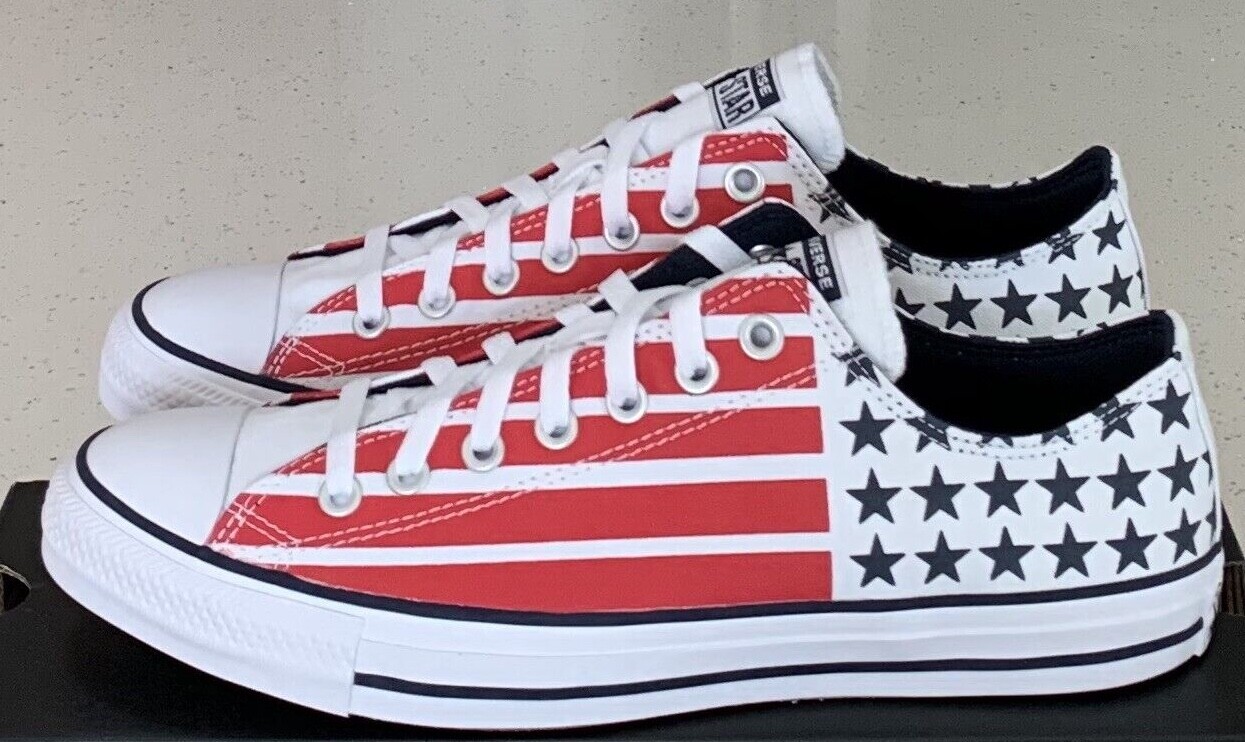 CONVERSE Chuck All Star, Stripes Low Top Men’s Sneakers – White/Red/Navy-Sizes