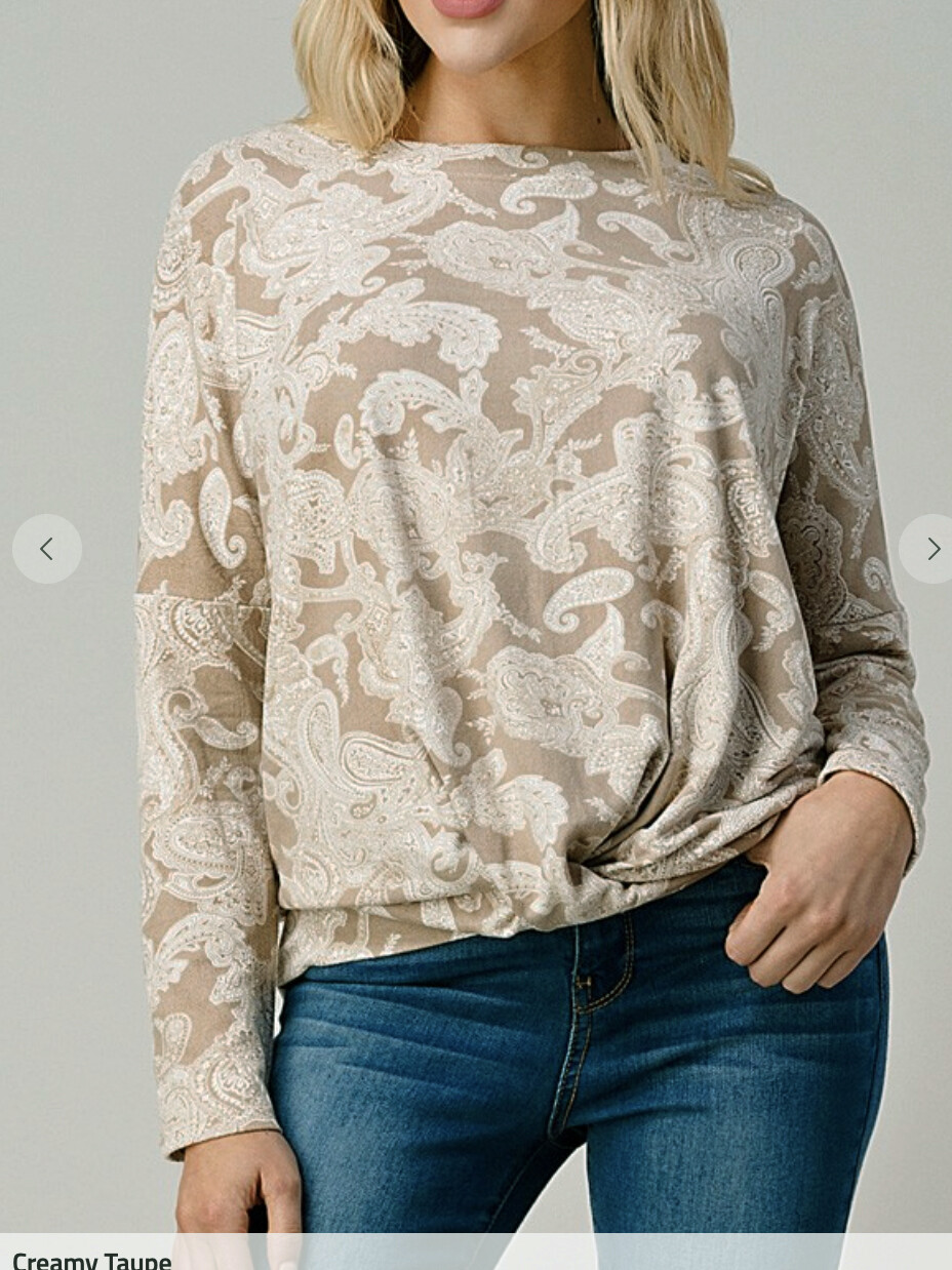 Crepas Ext PLUS Twist Banded Hem Dolman Cozy Knit Top Long Sleeve TAUPE 4X 5X 6X