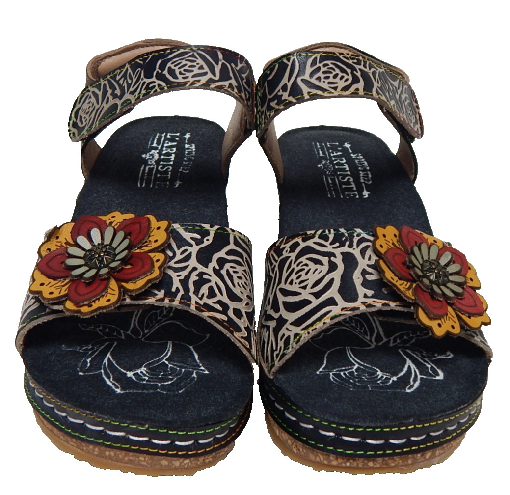 L’Artiste by Spring Step Cuteness Size EU 35 (US 5) Wedge Sandals Black Floral