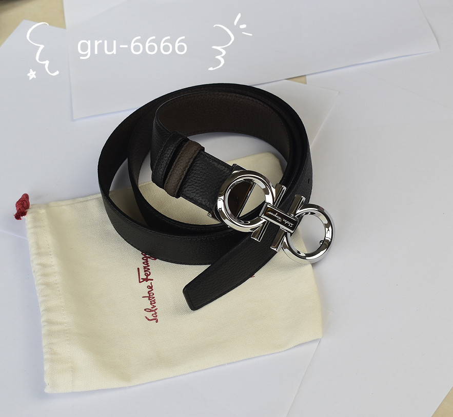Ferragamo Reversible Men belt Black /Brown length 120 cm+Silver Gancini buckle
