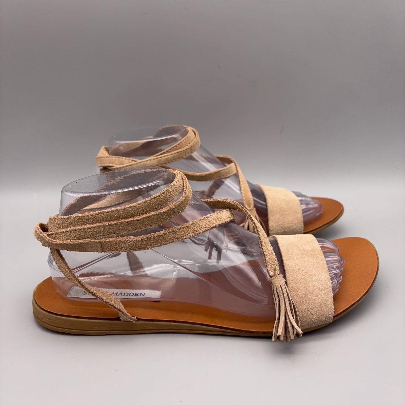 Steve Madden Sandals Women 11 Tan Tassel Ankle Wrap Boho Festival