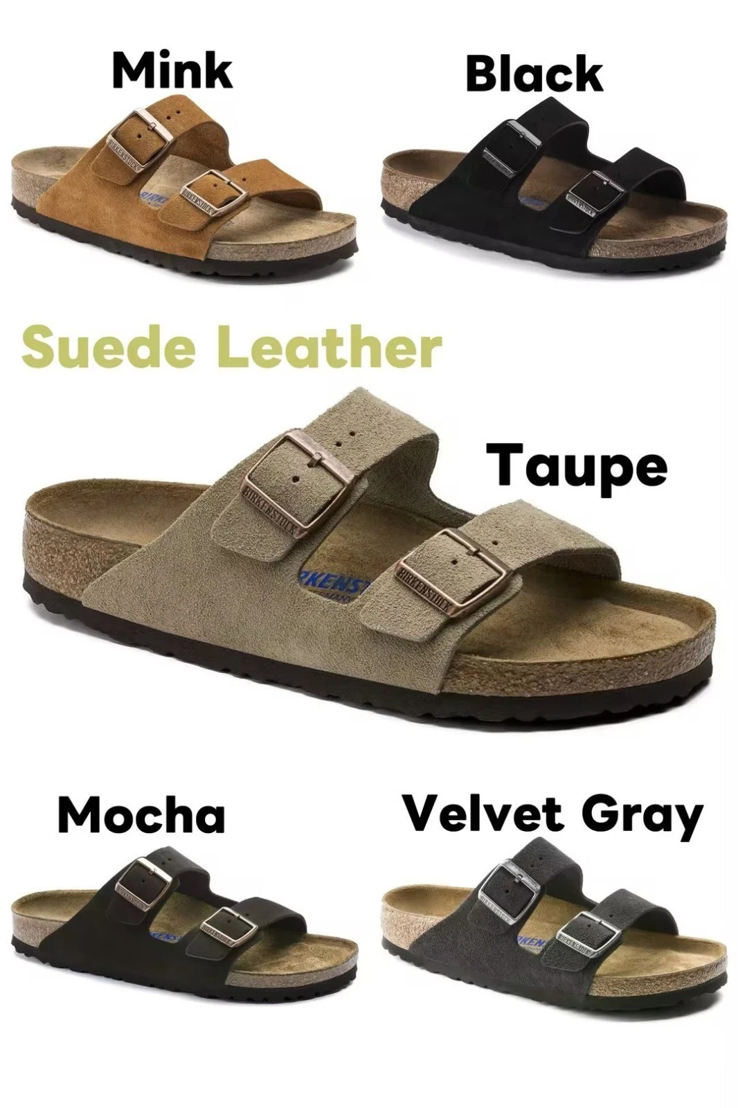 Birkenstock Arizona Soft Footbed Suede Leather Sandals Taupe Black Mocha Mink