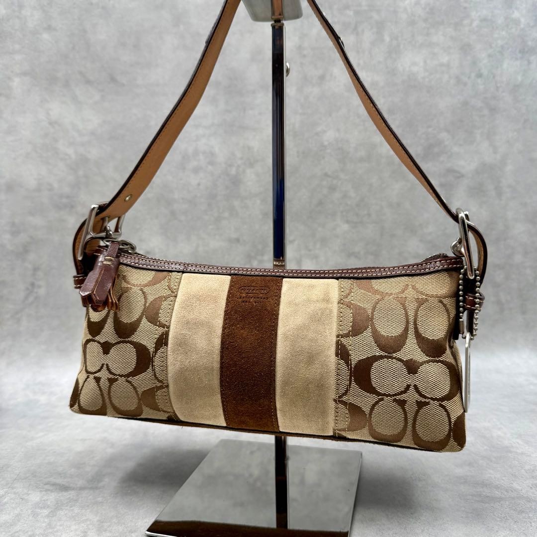 COACH Signature Accessory Pouch Stripe 7039 Brown Vintage Small Shoulder bag