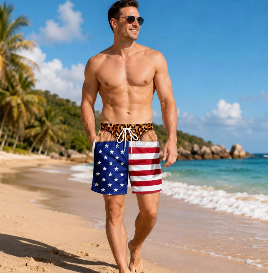 Funny Men’s Swim Trunks, Custom Fake Underwear Beach Shorts Size S-5XL