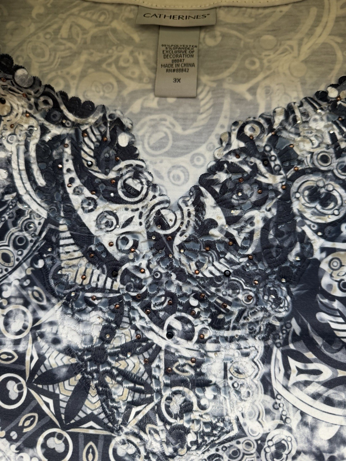 Catherines 3X Plus Size Black White Paisley Swing Tunic