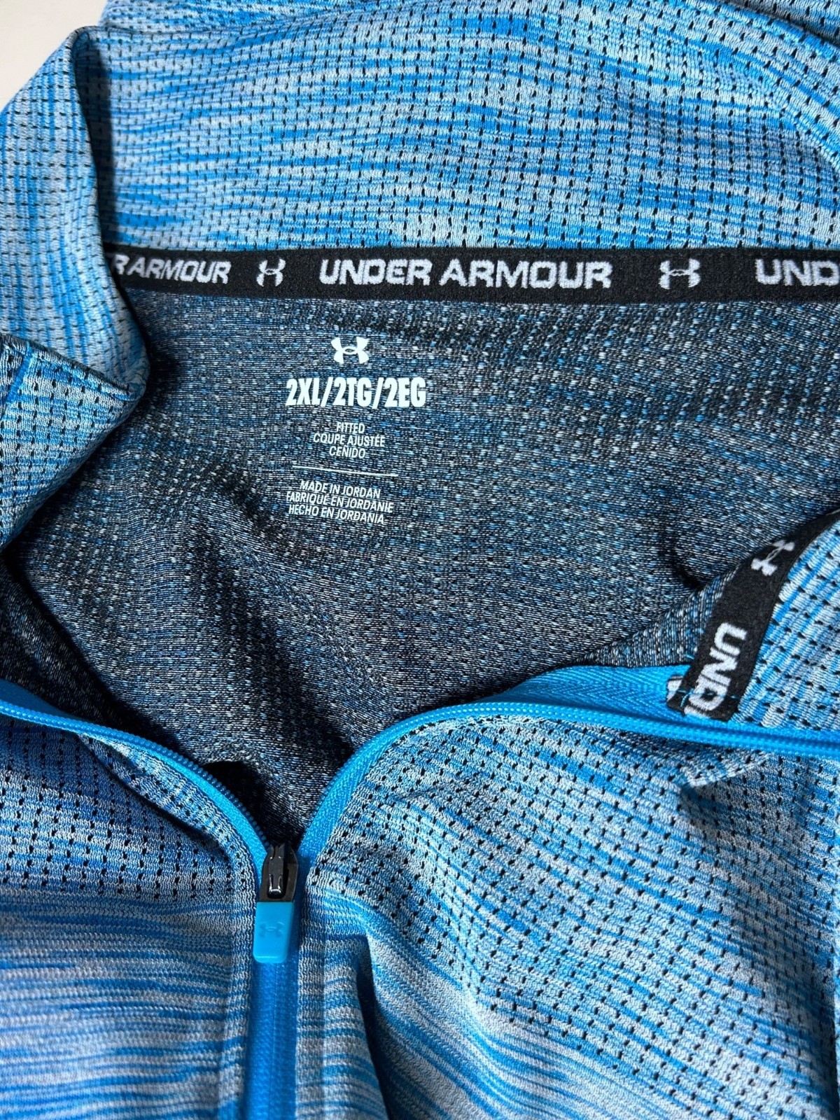 UNDER ARMOUR Mens Seamless 1/4 Zip Jacket Sz 2XL Turquoise Blue Black Heathered