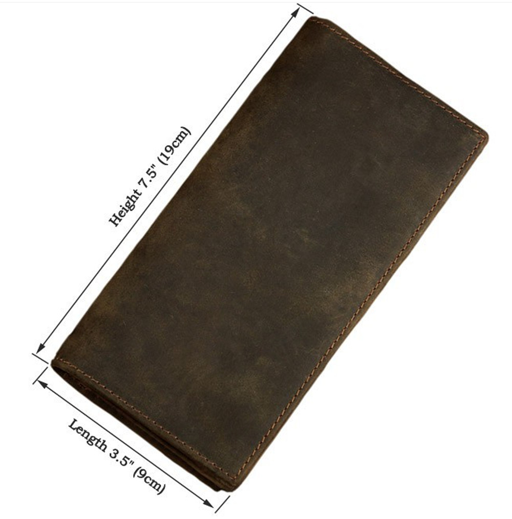 Mens Genuine Leather RFID Blocking Bifold New Brown Long Wallet Card Holder