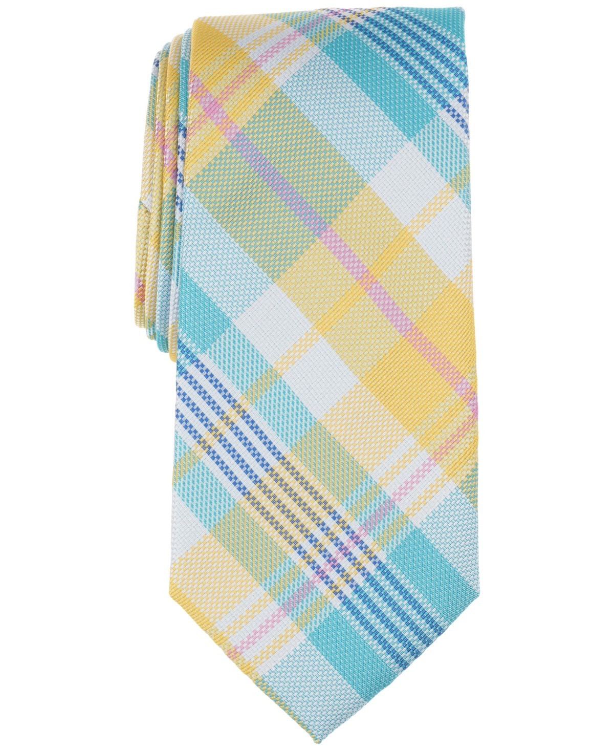 Club Room Mens Austine Plaid Neck Tie Blue Aqua Yellow