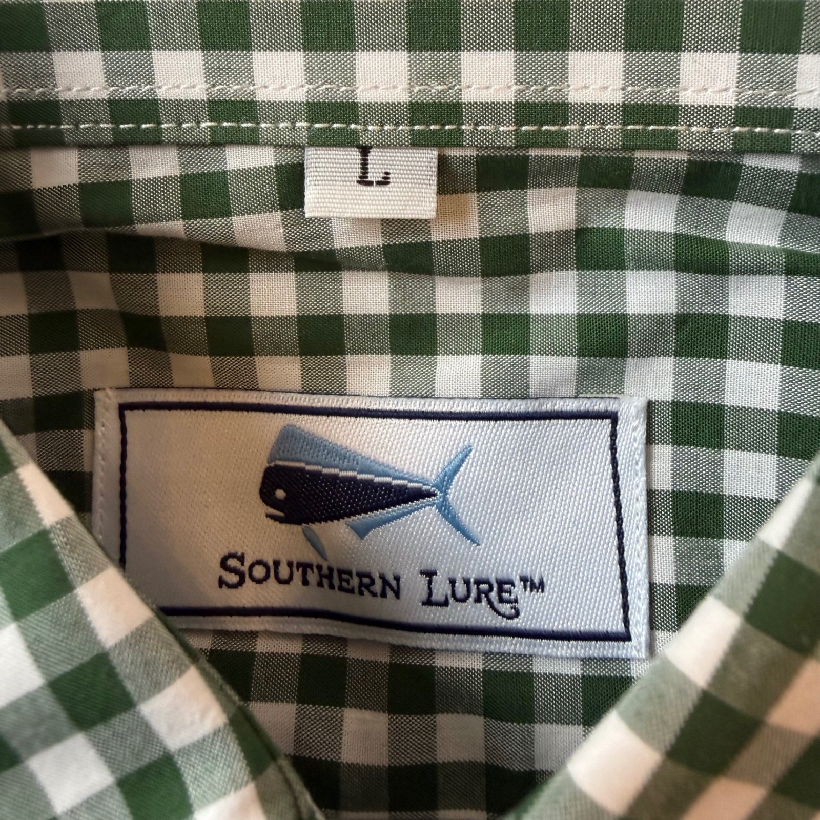 Southern Lure Boys Green Gingham Long Sleeve Button Down Shirt Youth Large NWT