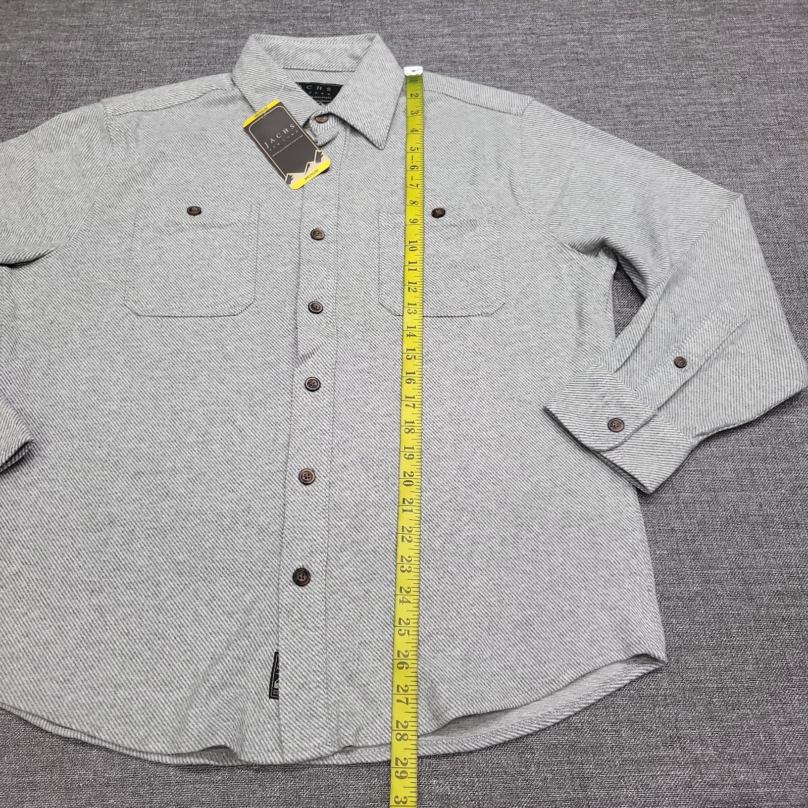 Jachs Mens Gray Button Front Long Sleeves Shirt Top Chest Pockets Size M
