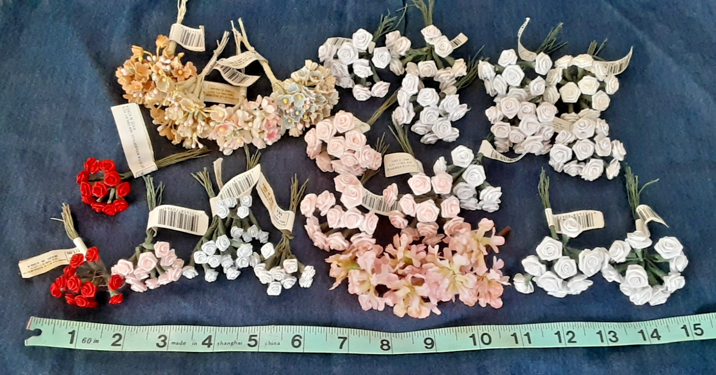 vintage floral flowers millinery craft lot roses & forget-me-nots, assortment