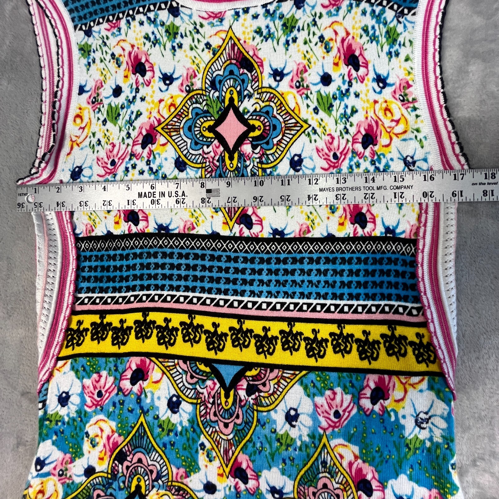 Mandala Boho Womens Floral Sleeveless Knit Bodycon Sweater Dress L Lightweight