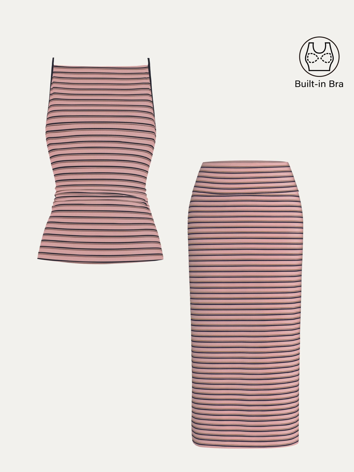 OGL 2Pcs Set Striped Spaghetti Bra Top & Low Rise Striped Midi Skirt