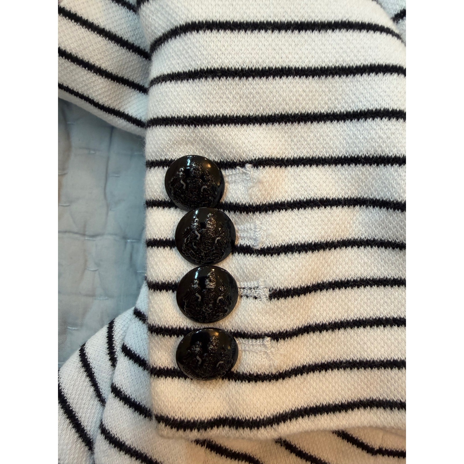 Lauren Ralph Lauren Striped Knit Blazer Jacket White Black Womens L