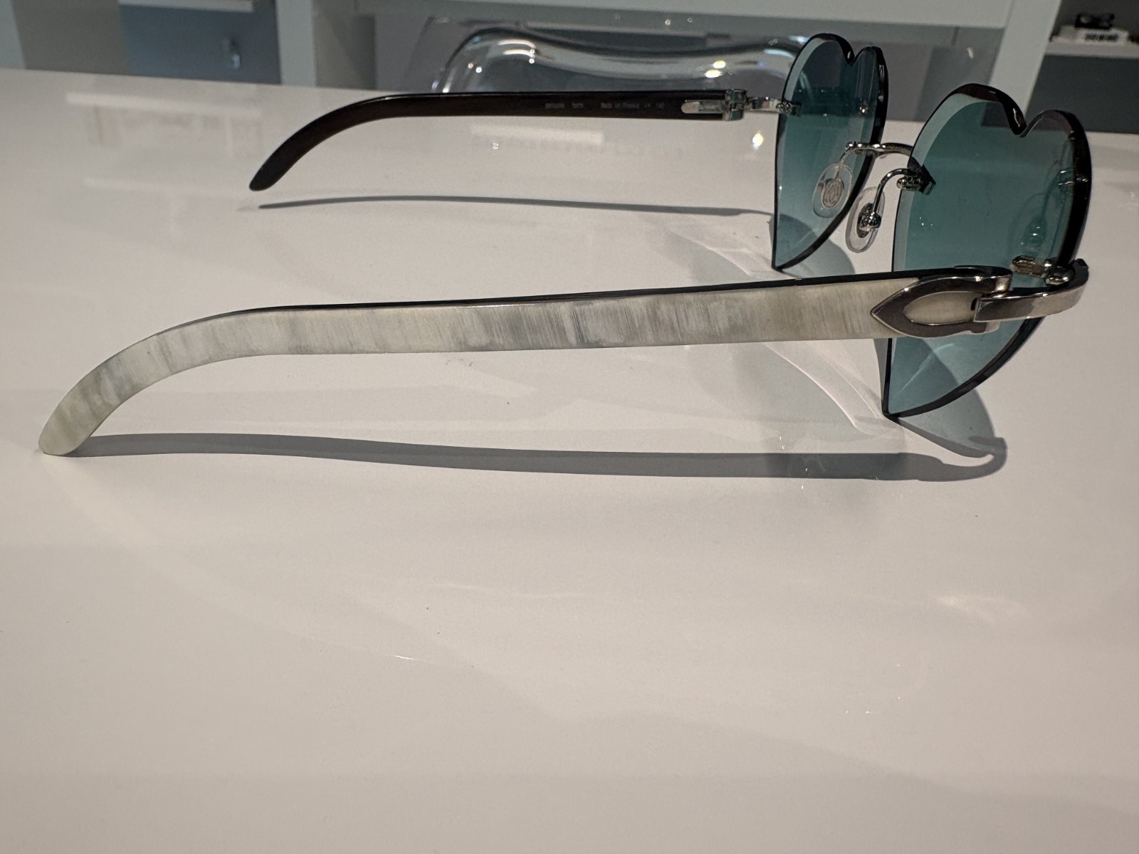 CARTIER C DECOR SILVER/WHITE BUFFALO HORN UNISEX EYEGLASSES CT0046O-002