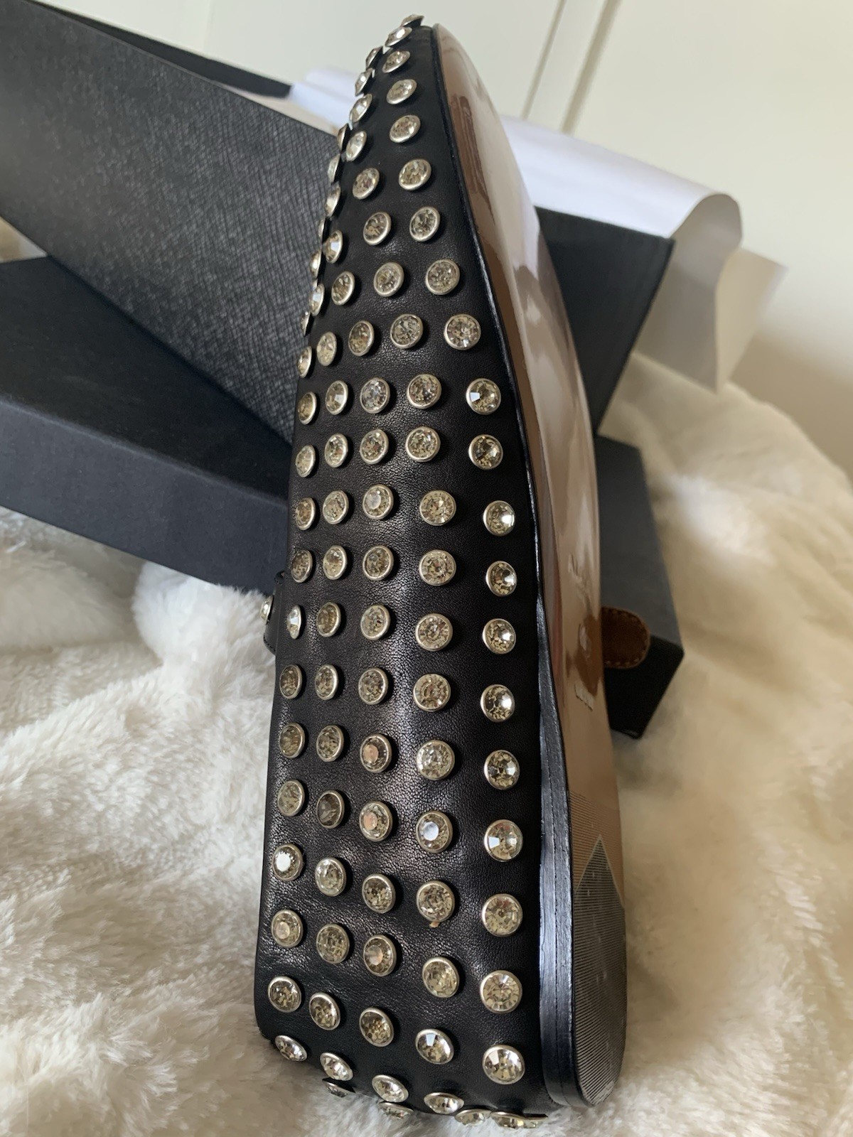 Alaia Mary Jane Strap Leather Rhinestone Crystal Ballet Flat Size 40 US 9 Black