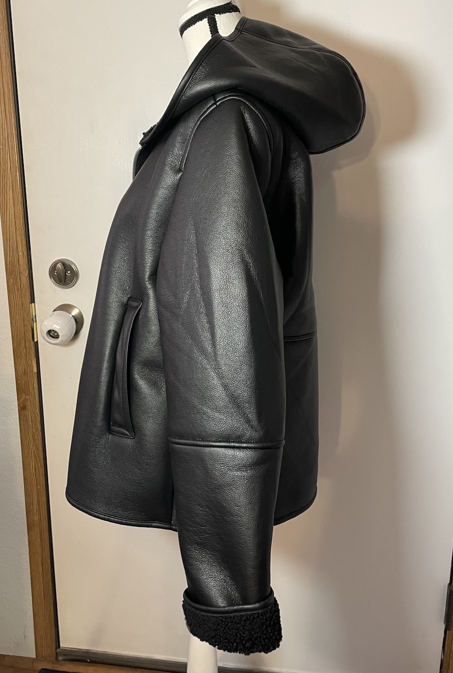 Bearpaw Faux Leather Faux Fur Hooded Moto Jacket Motorcycle Black XL $200 NWOT