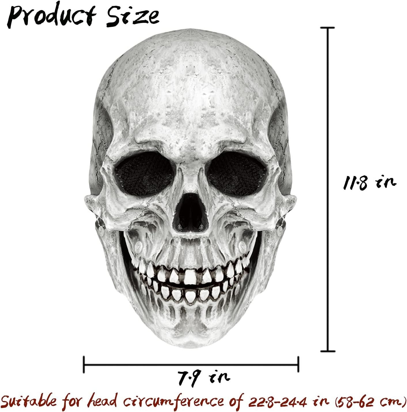 Realistic Full Head Skull Mask with Movable Jaw for Halloween Cosplay, Creepy…