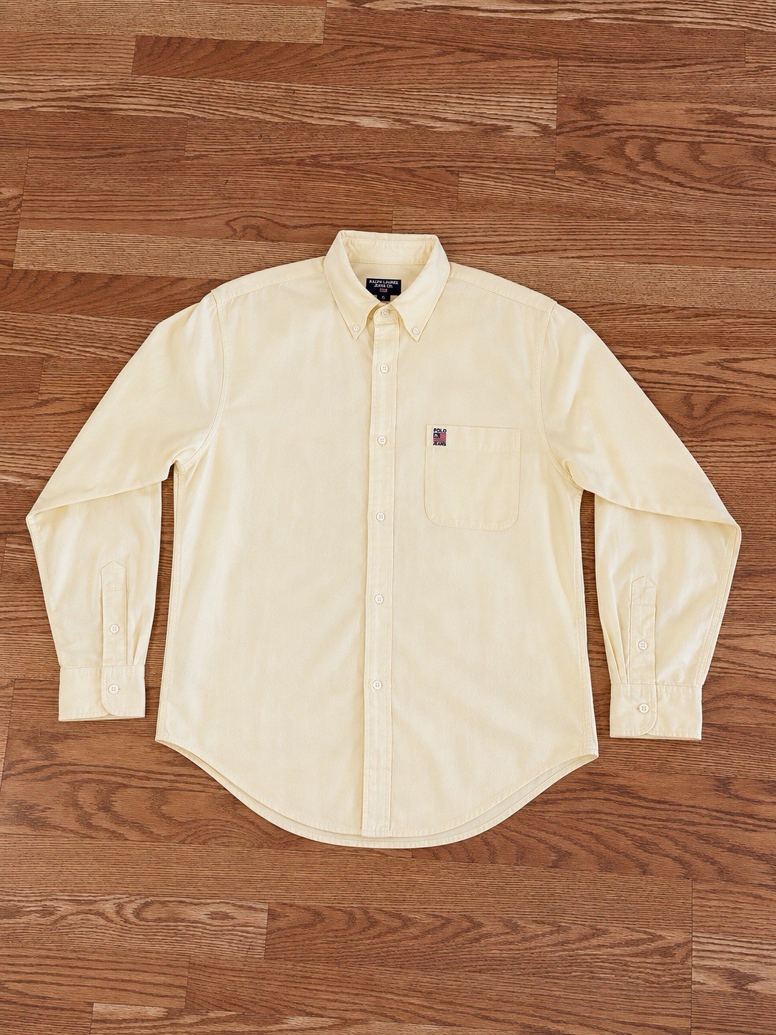 Vintage 90s Ralph Lauren Jeans Co. Cotton Woven yellow Solid Button-Down Shirt M