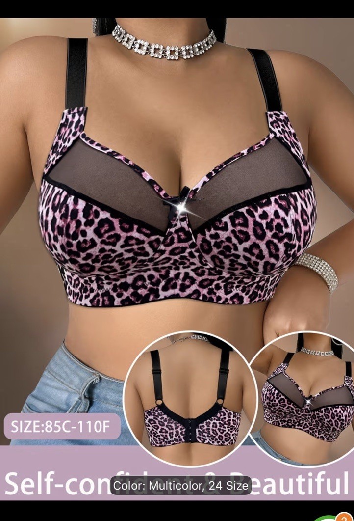 Mesh paneled Sexy plus size Leopard print wire free Casual