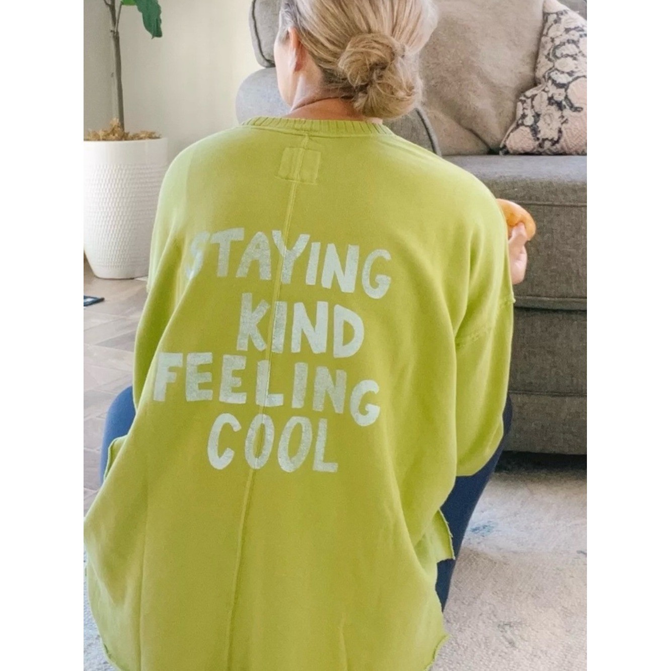 Aerie Oversized Lime GreenPullover Staying Kind Feeling Cool Crewneck L