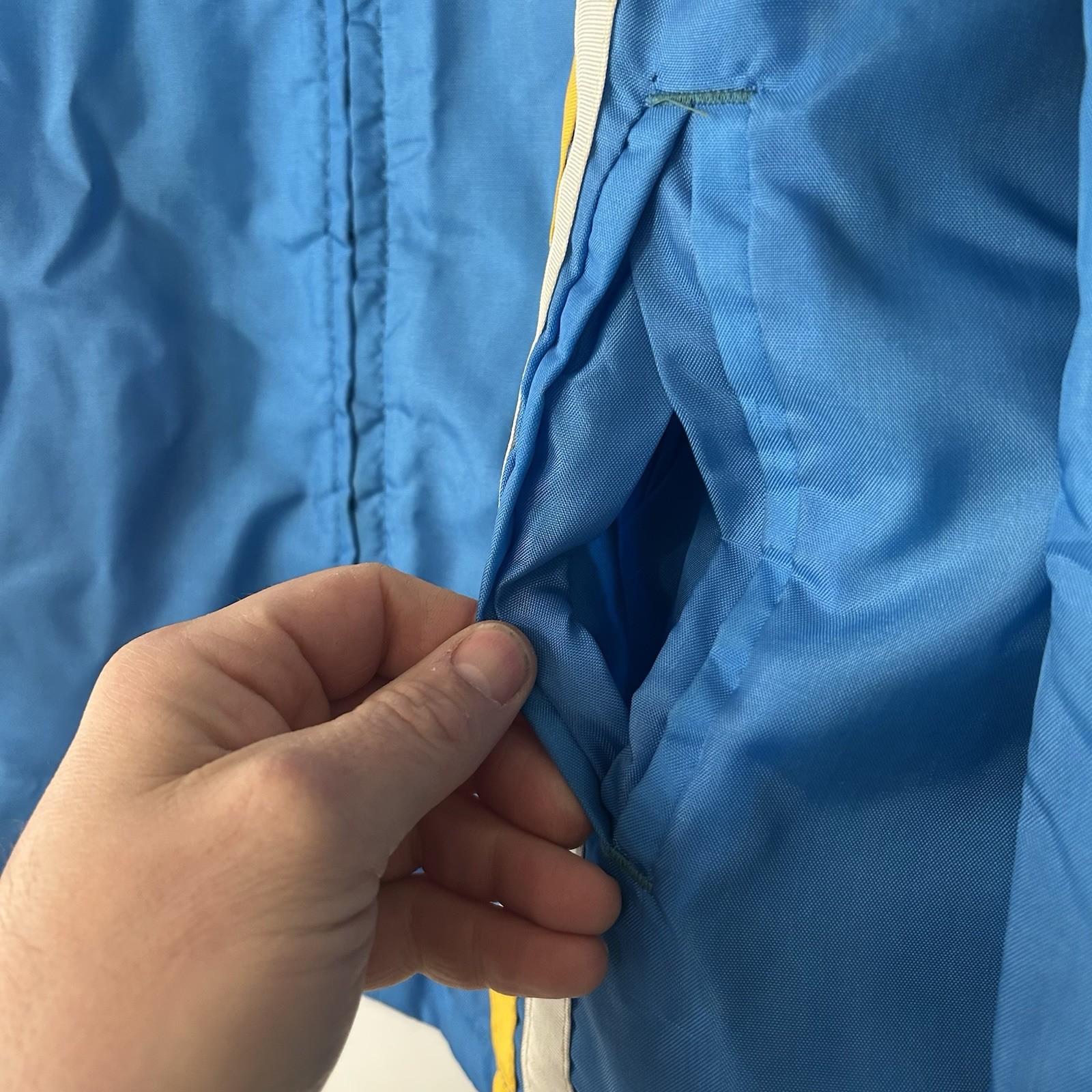 VTG 70s Good Year Tires Racing Jacket Size M USA Made Blue Nylon Quilt Lined