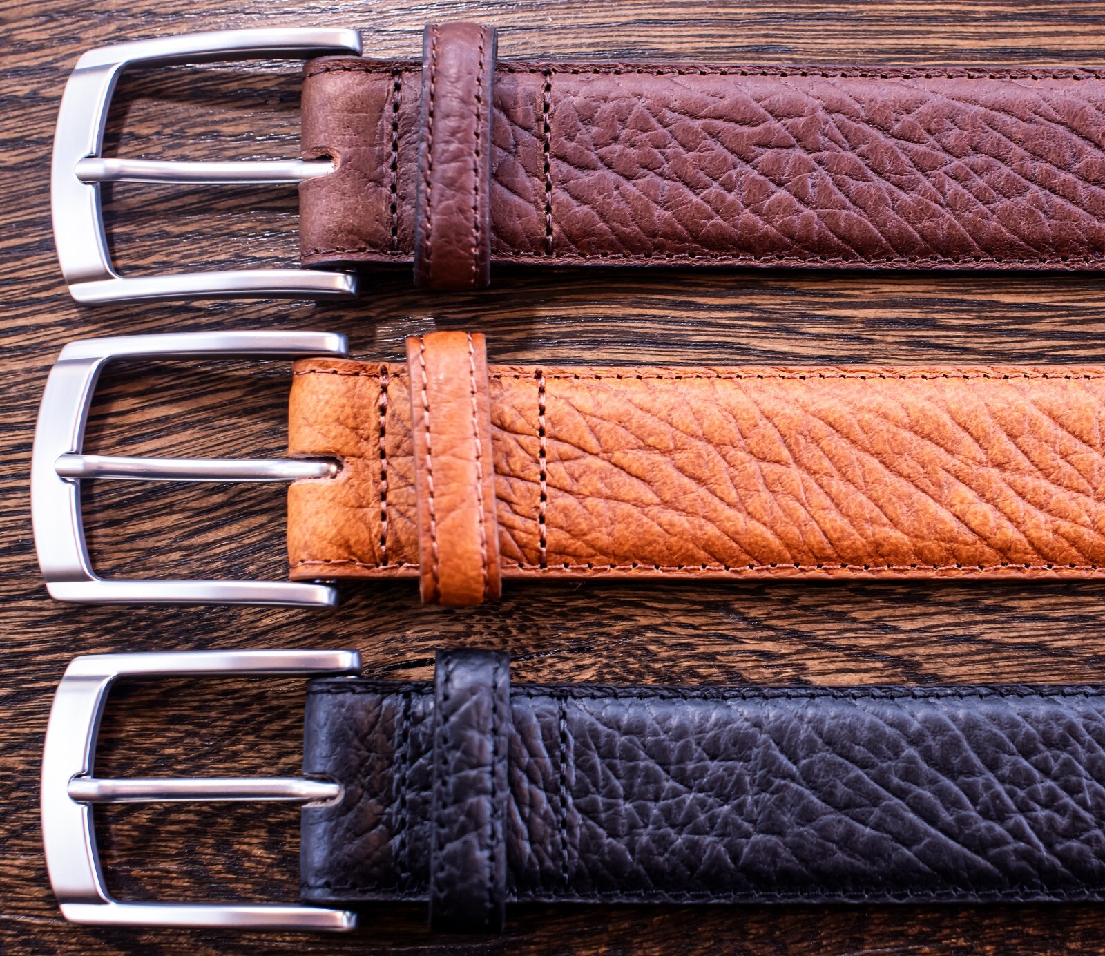 Deep Heavy Grain Buffalo Leather Dress or Casual Belts – Black, Brown, Tan – USA