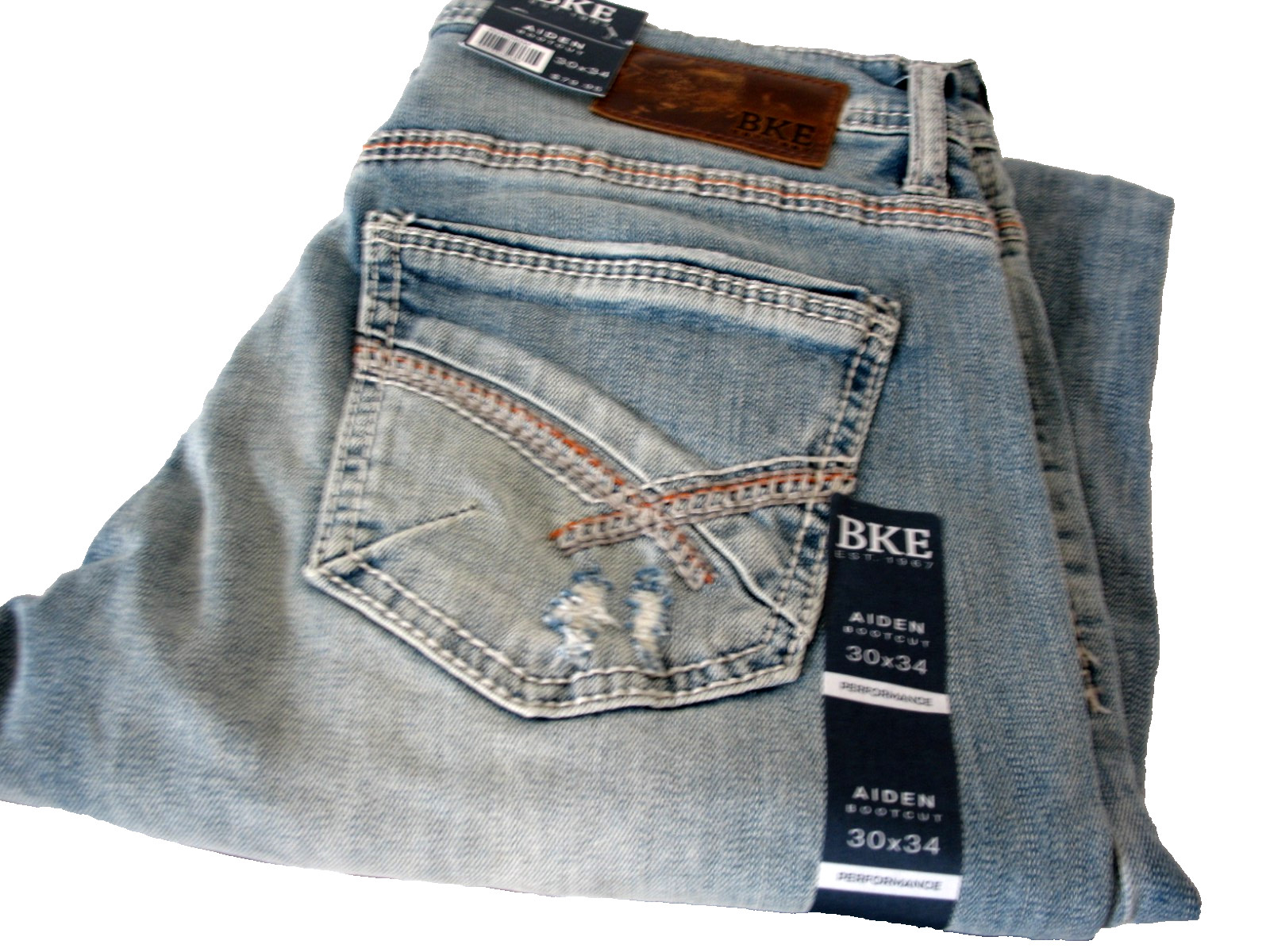 BKE Buckle Aiden, Bootcut Jeans LightWash Distressed Stretch Denim Men 30×34 NEW