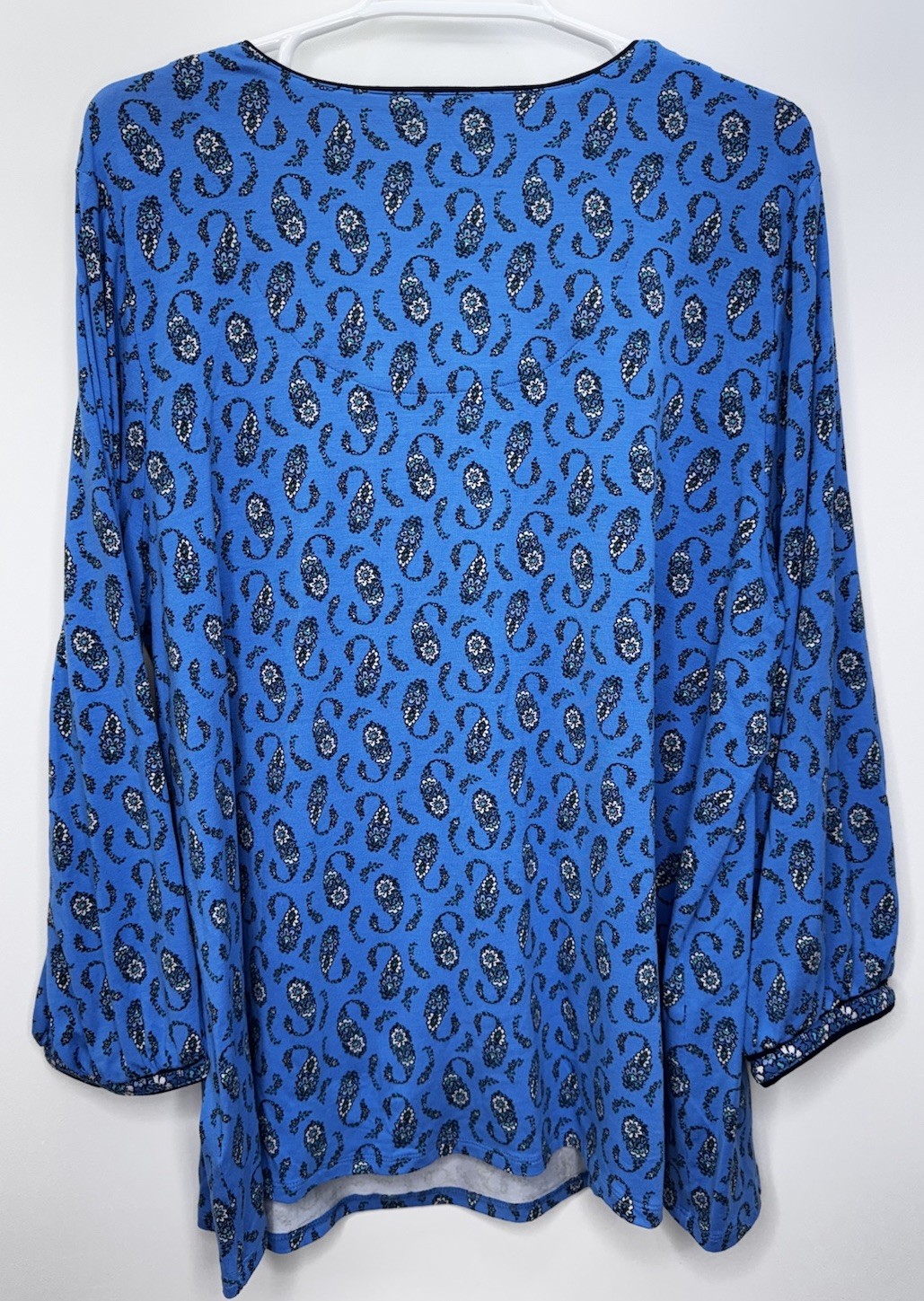 J Jill Wearever Collection Blue Black Paisley Tunic Pullover Balloon Sleeve XL