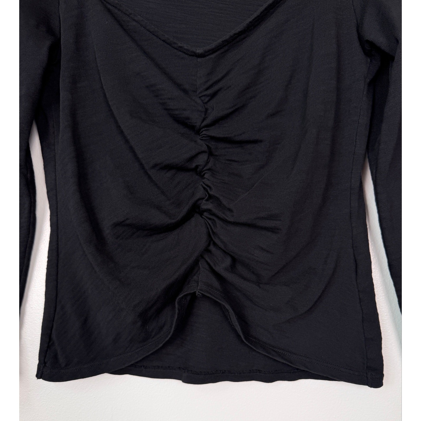 Nation Mikaela Top Jet Black Small Ruched Cotton Casual Closet Staple NEW