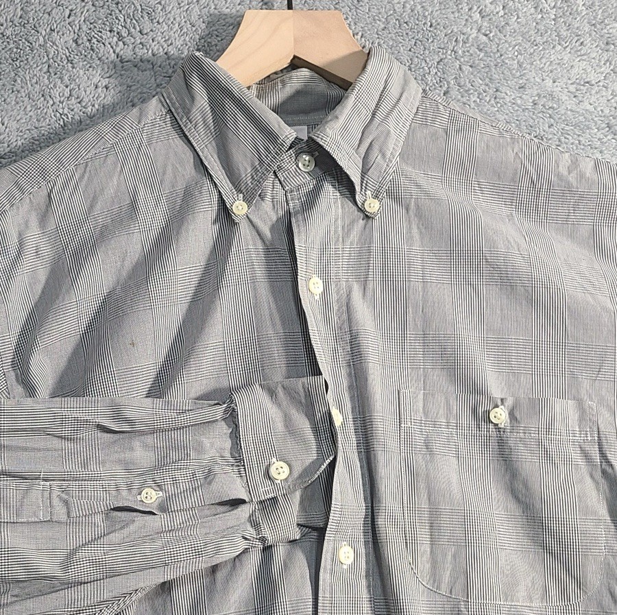 Brooks Brother Button Down Shirt Mens 16/30 Black White Plaid Broadcloth L/S