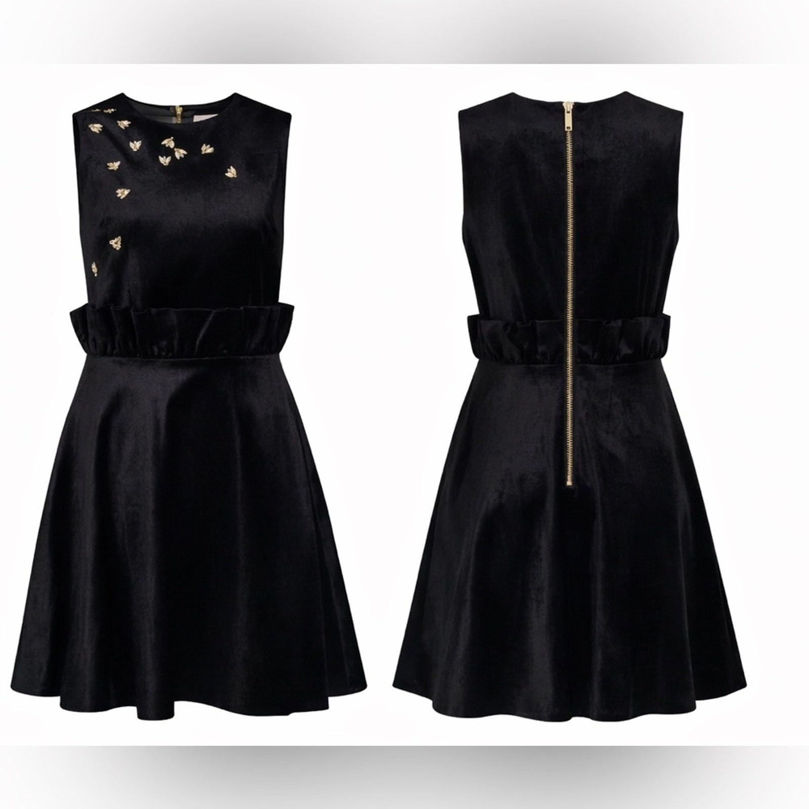 Ted Baker London Celeena Queen Bee Velvet Party Dress Gold Bee Embellished Sz 1