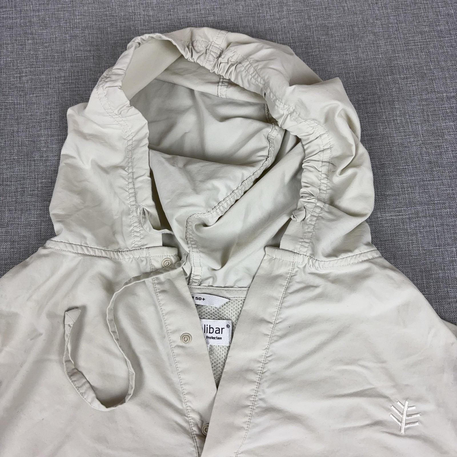 Coolibar Jacket Mens XL Beige Hooded Pullover Windbreaker UPF 50+ Mesh Sun