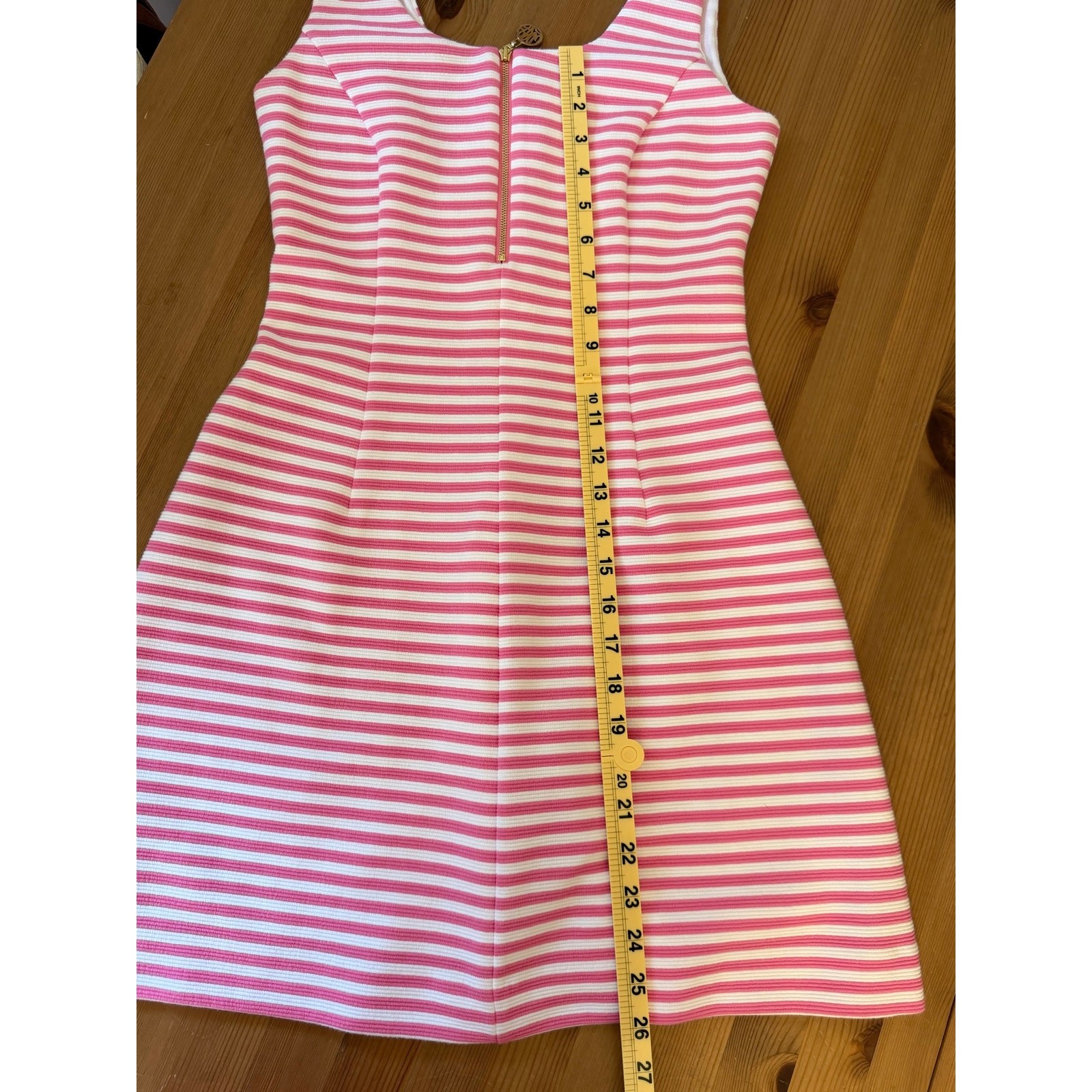 Lilly Pulitzer Pink White Striped Sleeveless Shift Dress Gold Zip XS