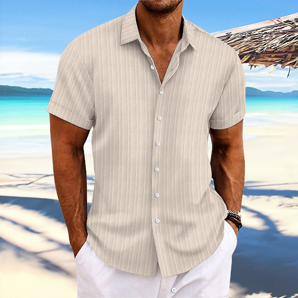 Striped Button Down T Shirts 2025 Men Grandad Summer Short Sleeve Casual Tops